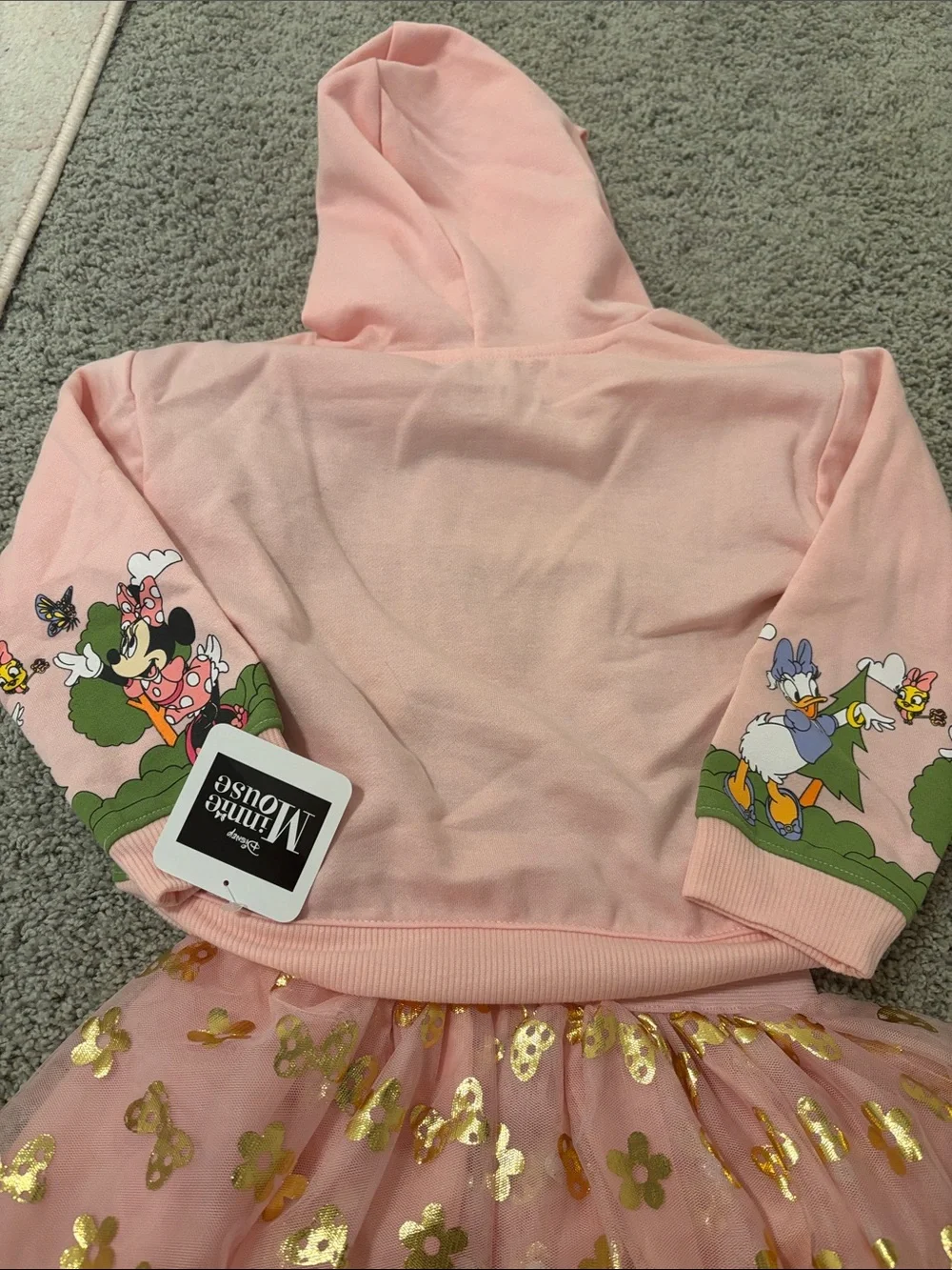 New! Disney Pink Minnie & Friends Hoodie with Gold Accent Tutu